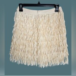 POL Cream Fringe Fun Mini Skirt- Great For A Tropical Vacation Or Costume!